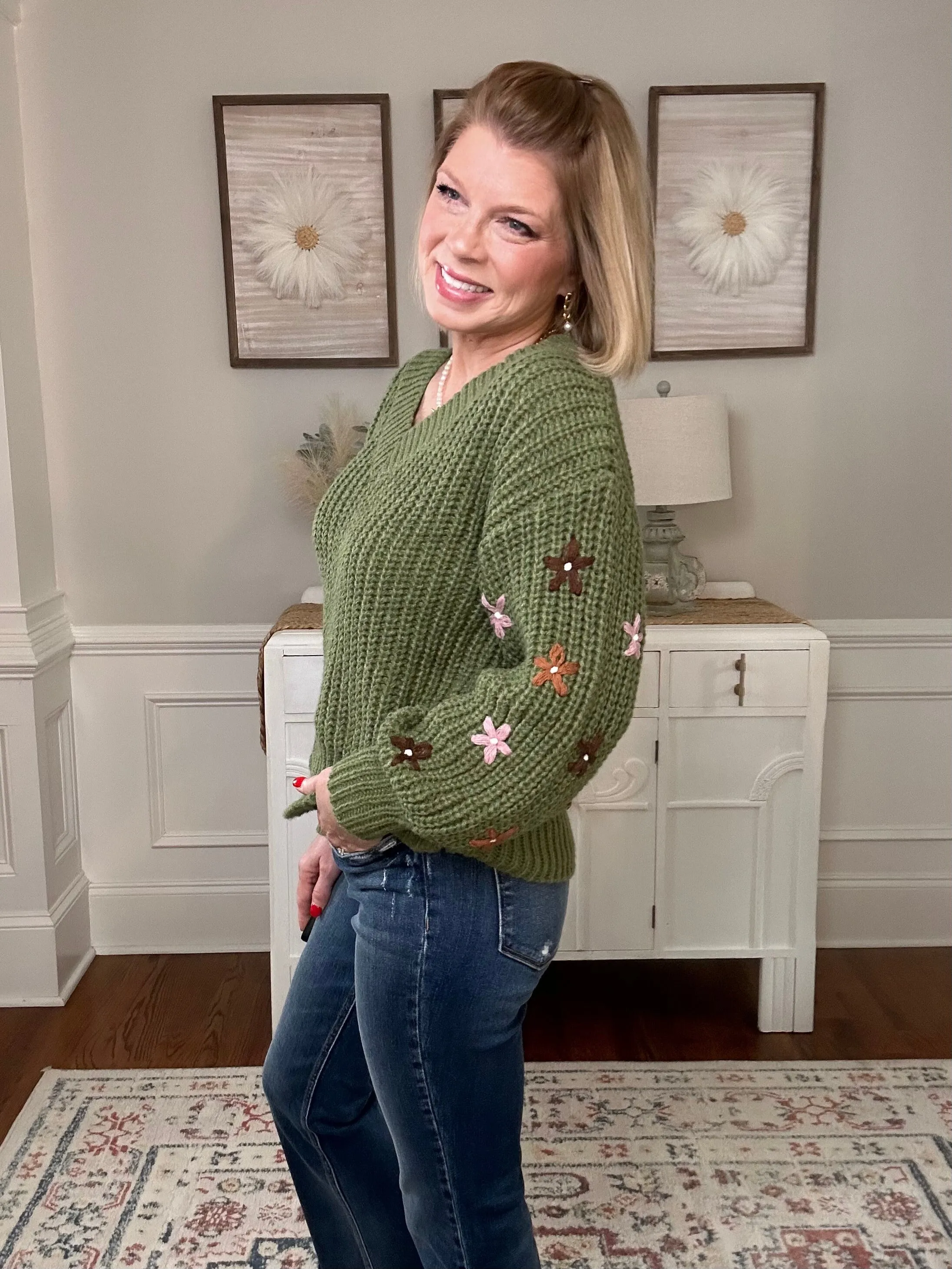 Petals of Joy Sweater | Olive
