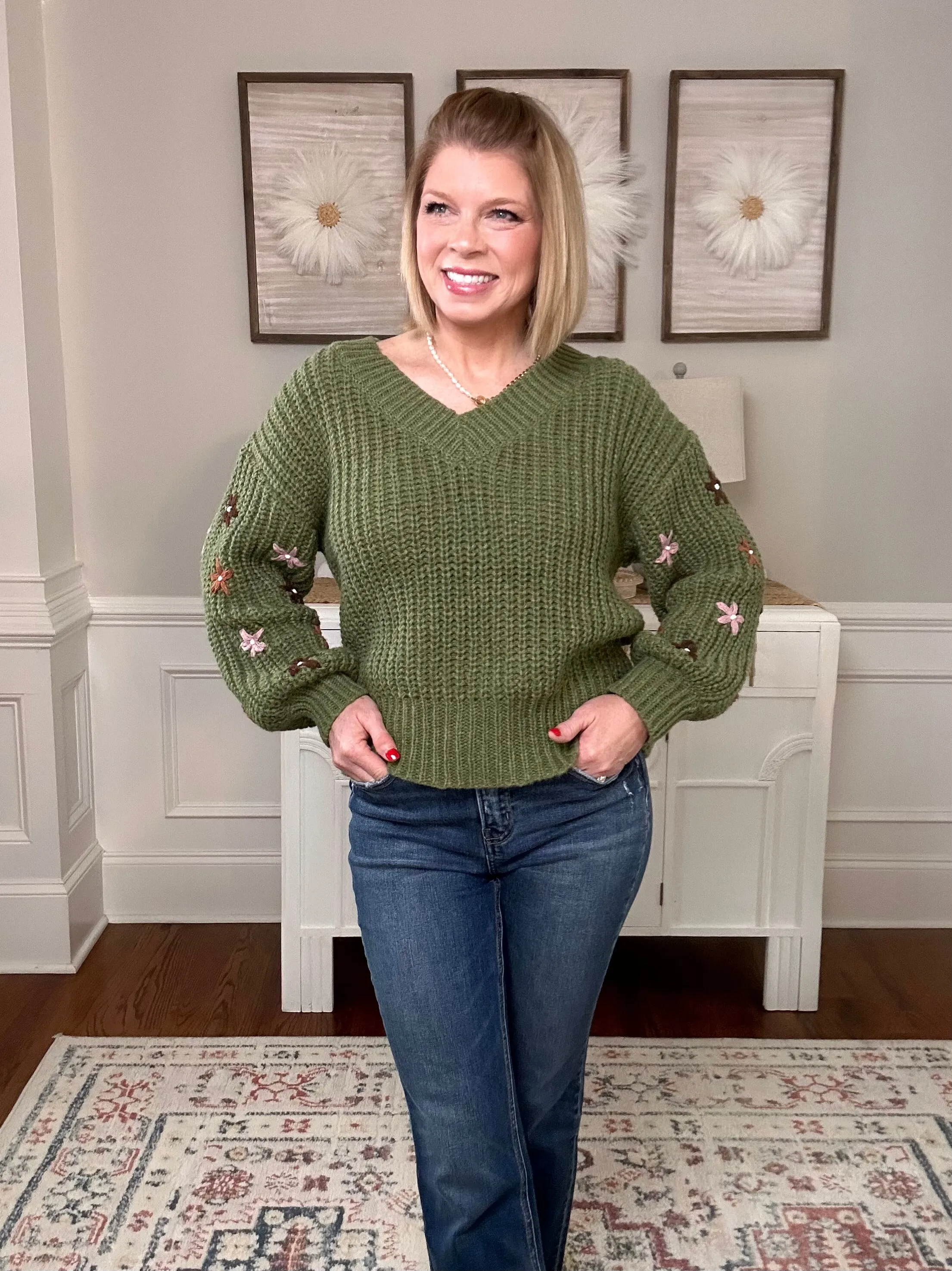 Petals of Joy Sweater | Olive