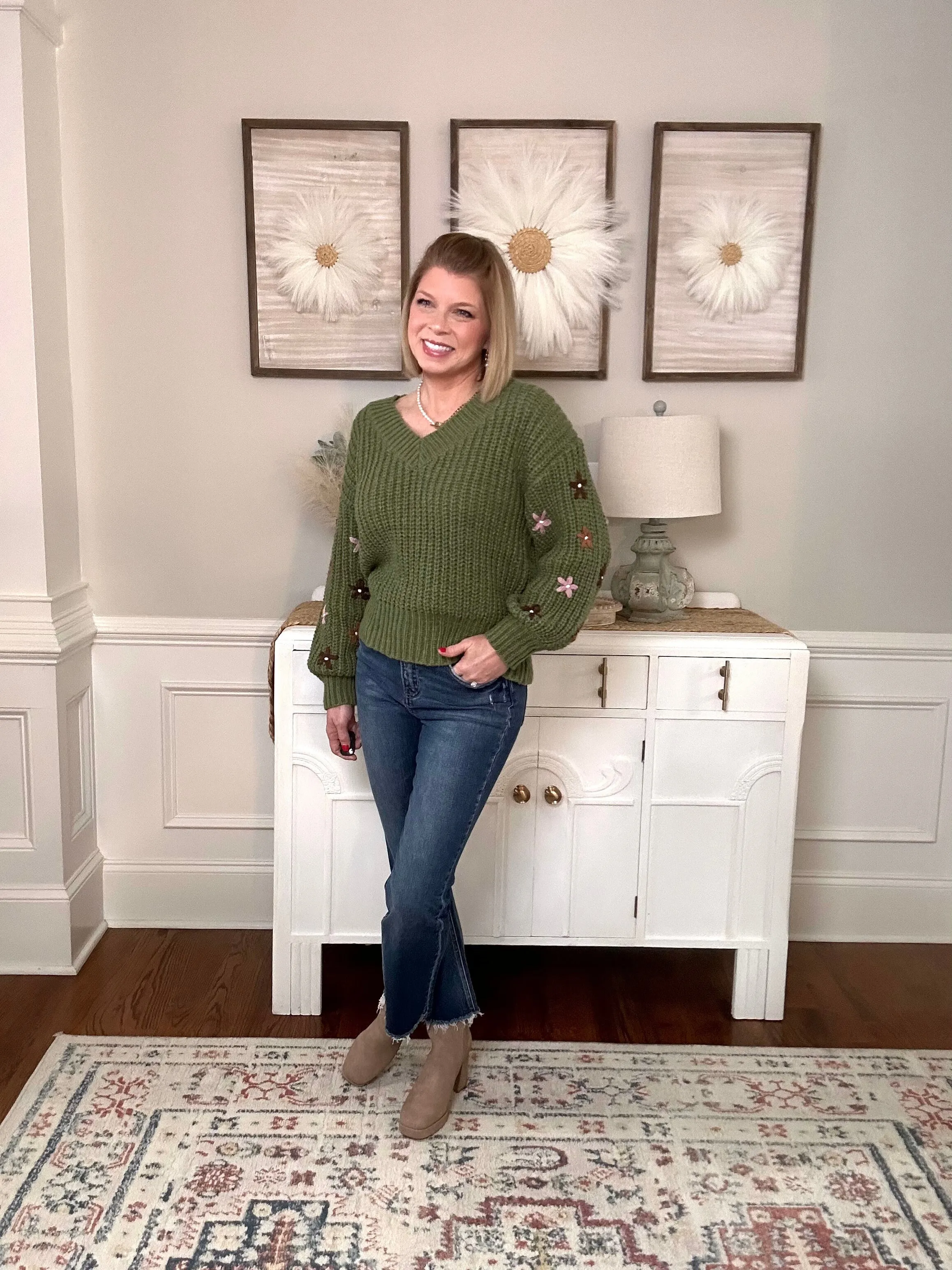 Petals of Joy Sweater | Olive