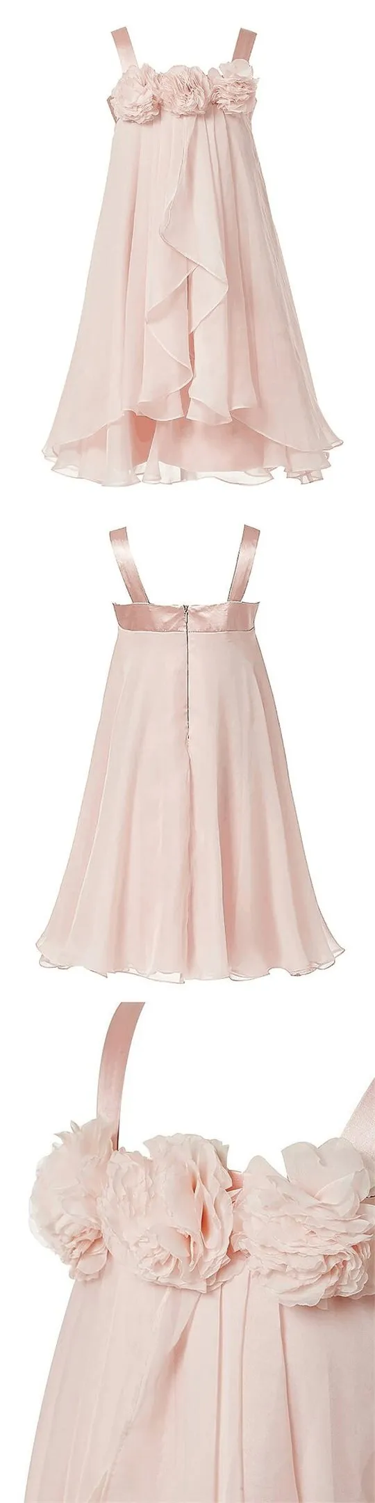 Pink Straps Zipper Up Flower Girl Dresses With Flower Appliques, TYP1152