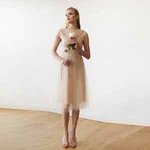 Pink Tulle and Lace Sleeveless Short Dress  #1159