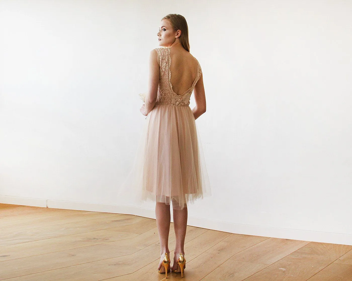 Pink Tulle and Lace Sleeveless Short Dress  #1159