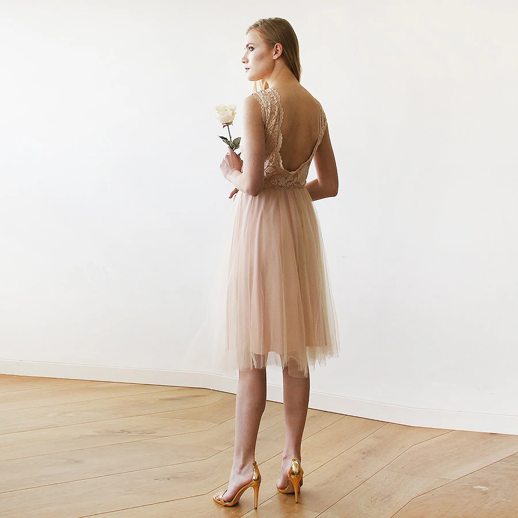 Pink Tulle and Lace Sleeveless Short Dress  #1159