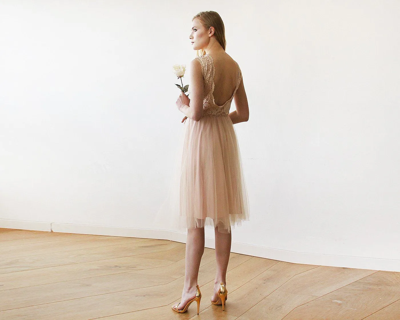 Pink Tulle and Lace Sleeveless Short Dress  #1159