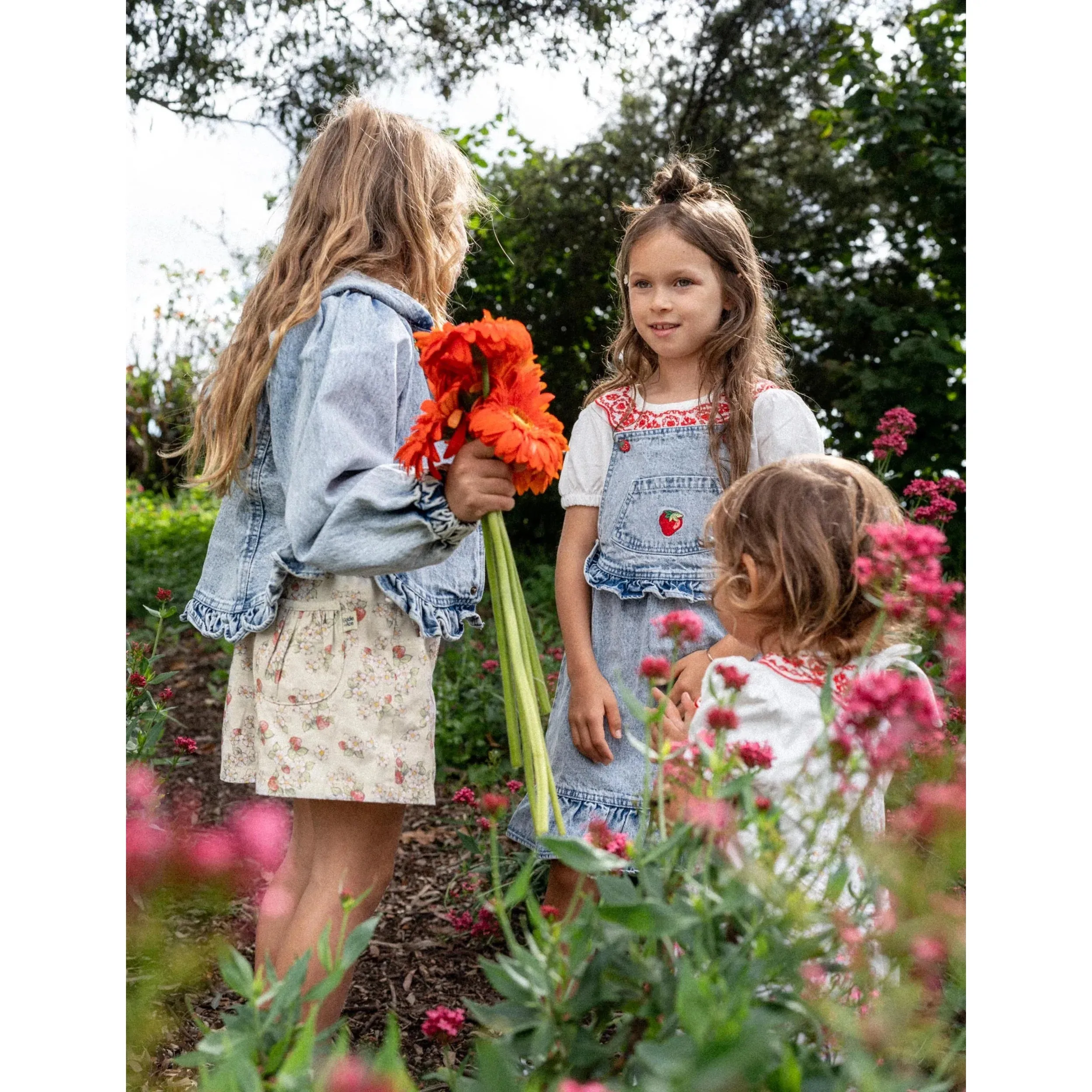 Pippa Strawberry Denim Pinafore Dress
