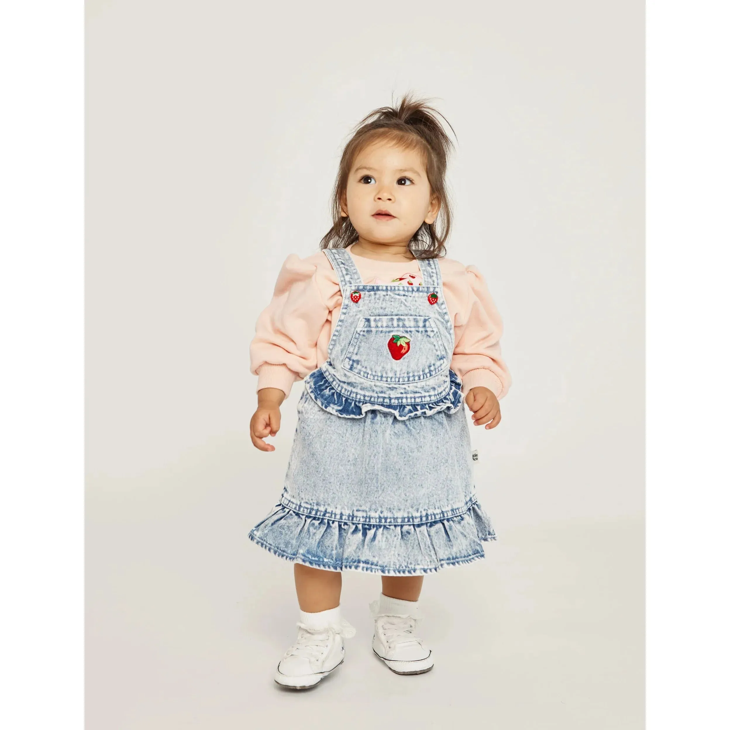 Pippa Strawberry Denim Pinafore Dress
