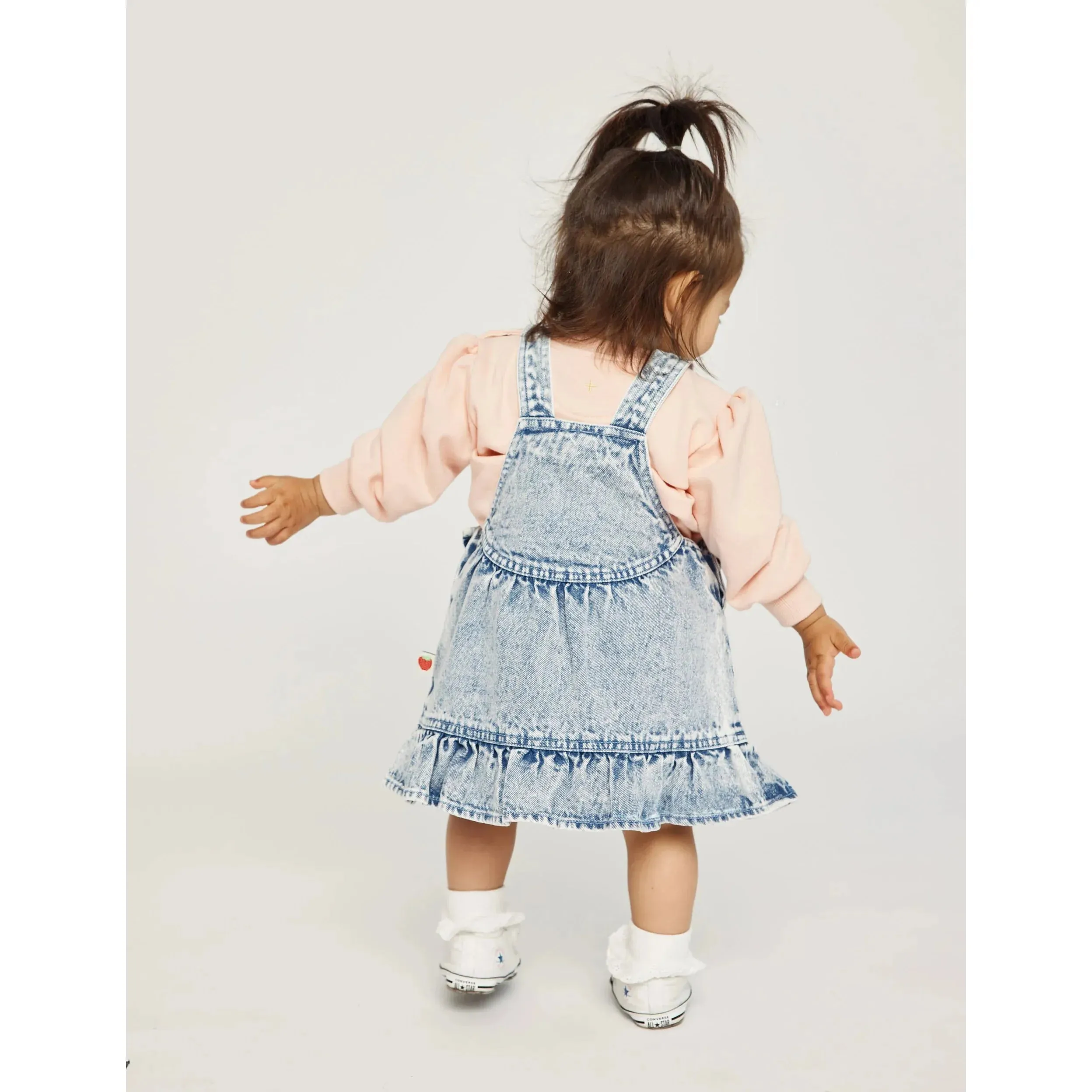 Pippa Strawberry Denim Pinafore Dress
