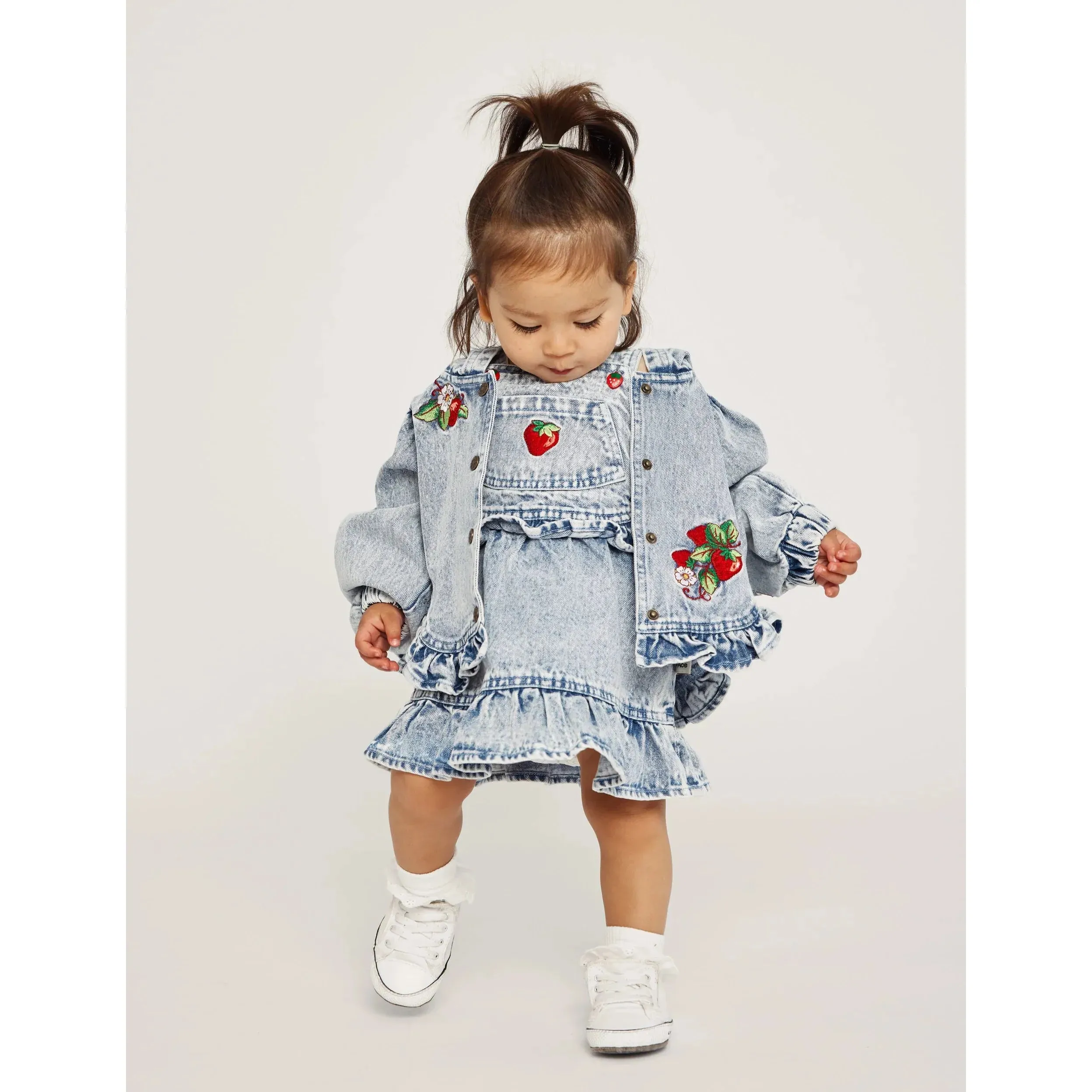 Pippa Strawberry Denim Pinafore Dress