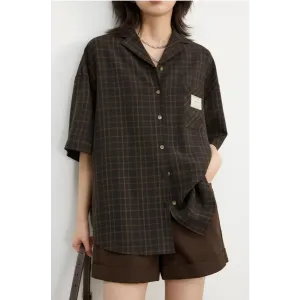 Plaid Shirt with Single Chest Pocket for Dark Academia Aesthetic