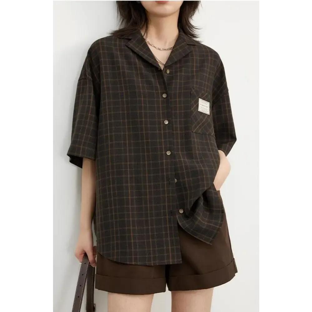 Plaid Shirt with Single Chest Pocket for Dark Academia Aesthetic