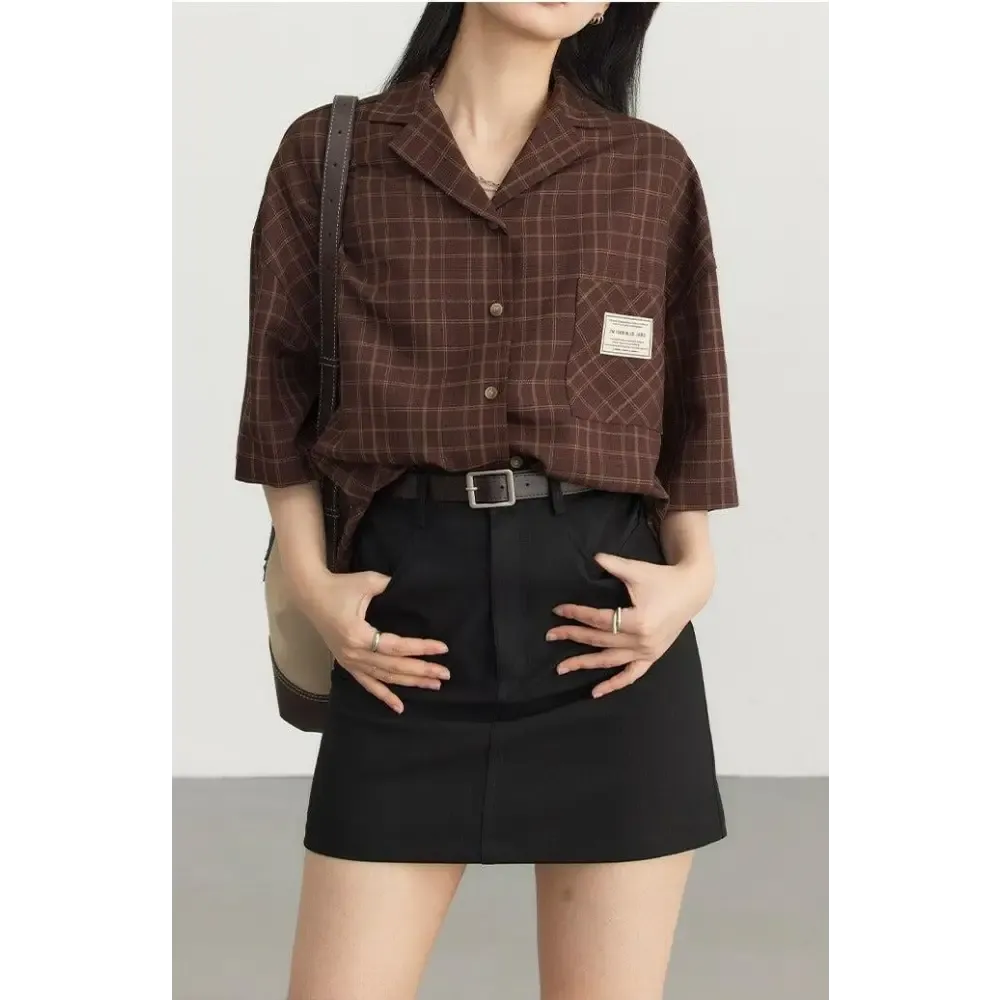 Plaid Shirt with Single Chest Pocket for Dark Academia Aesthetic
