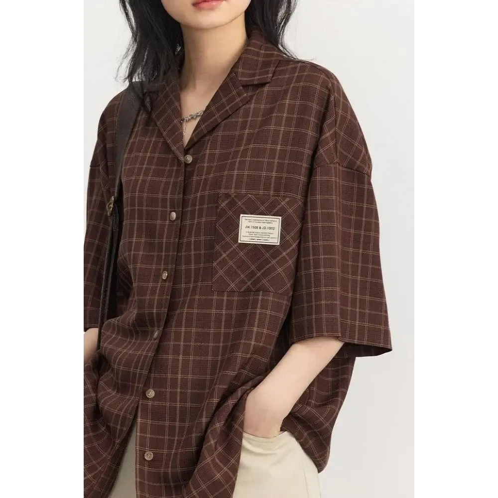 Plaid Shirt with Single Chest Pocket for Dark Academia Aesthetic