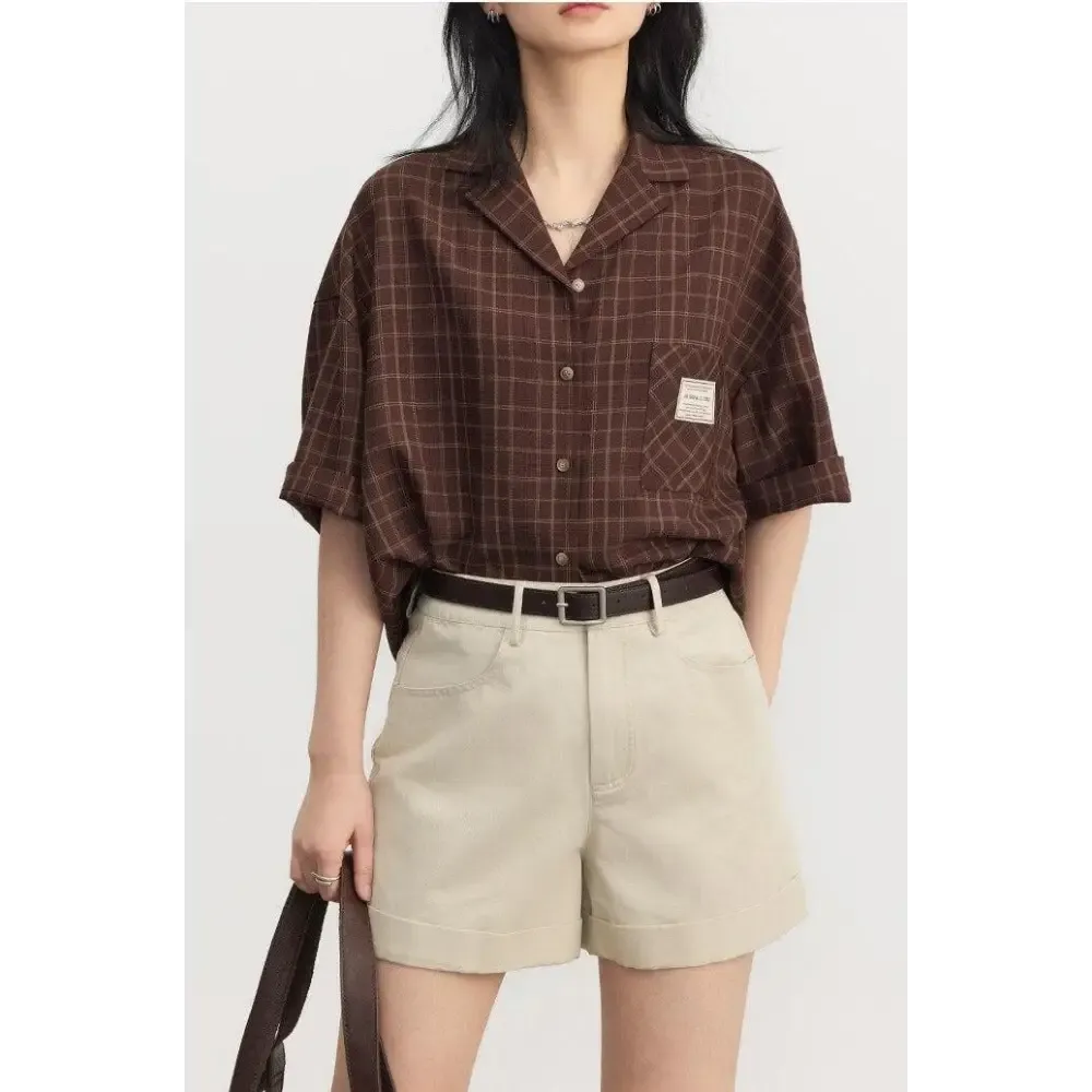 Plaid Shirt with Single Chest Pocket for Dark Academia Aesthetic