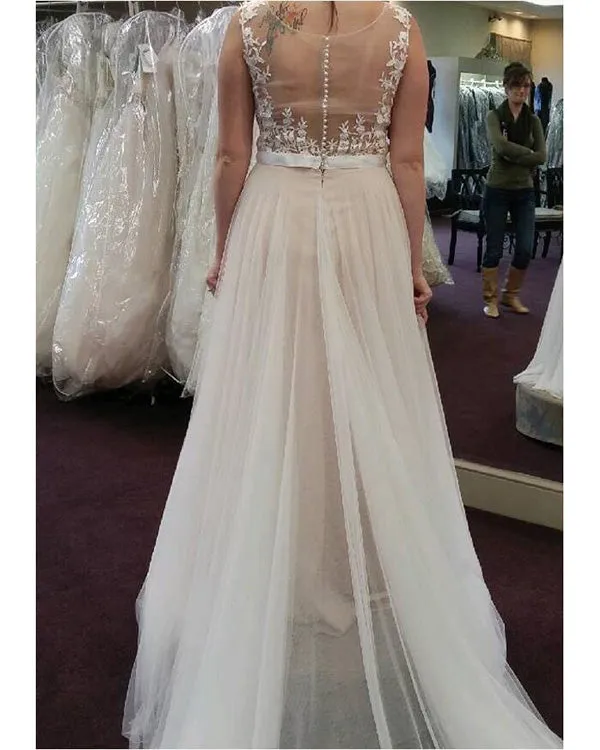 Plus Size Beach Wedding Dresses 2019 Sexy Sheer V-Neck Tulle A Line Bridal Gowns Vestidos