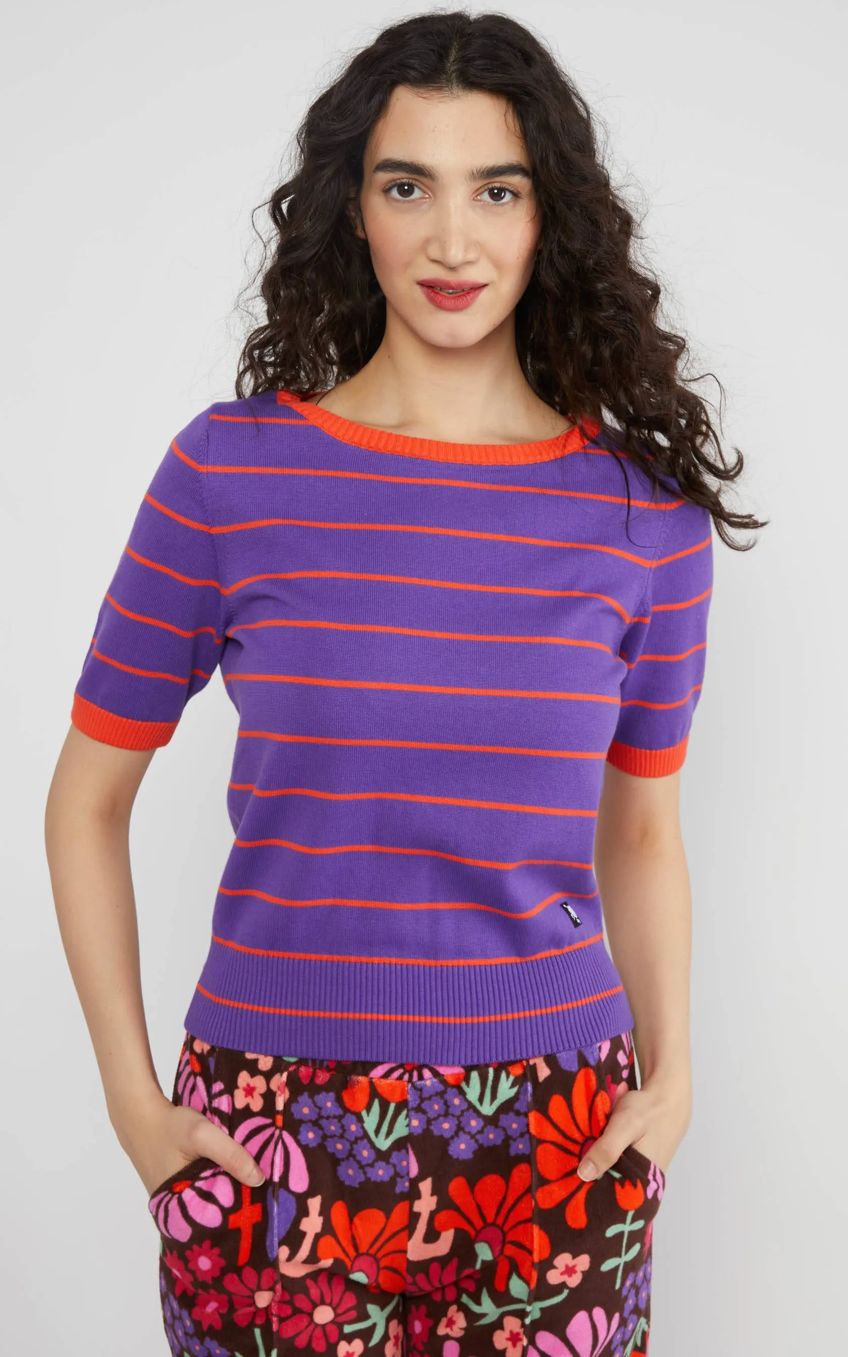 Pretty Preppy Knitted Jumper Everything In Bold Lilac Ribbons Stripes
