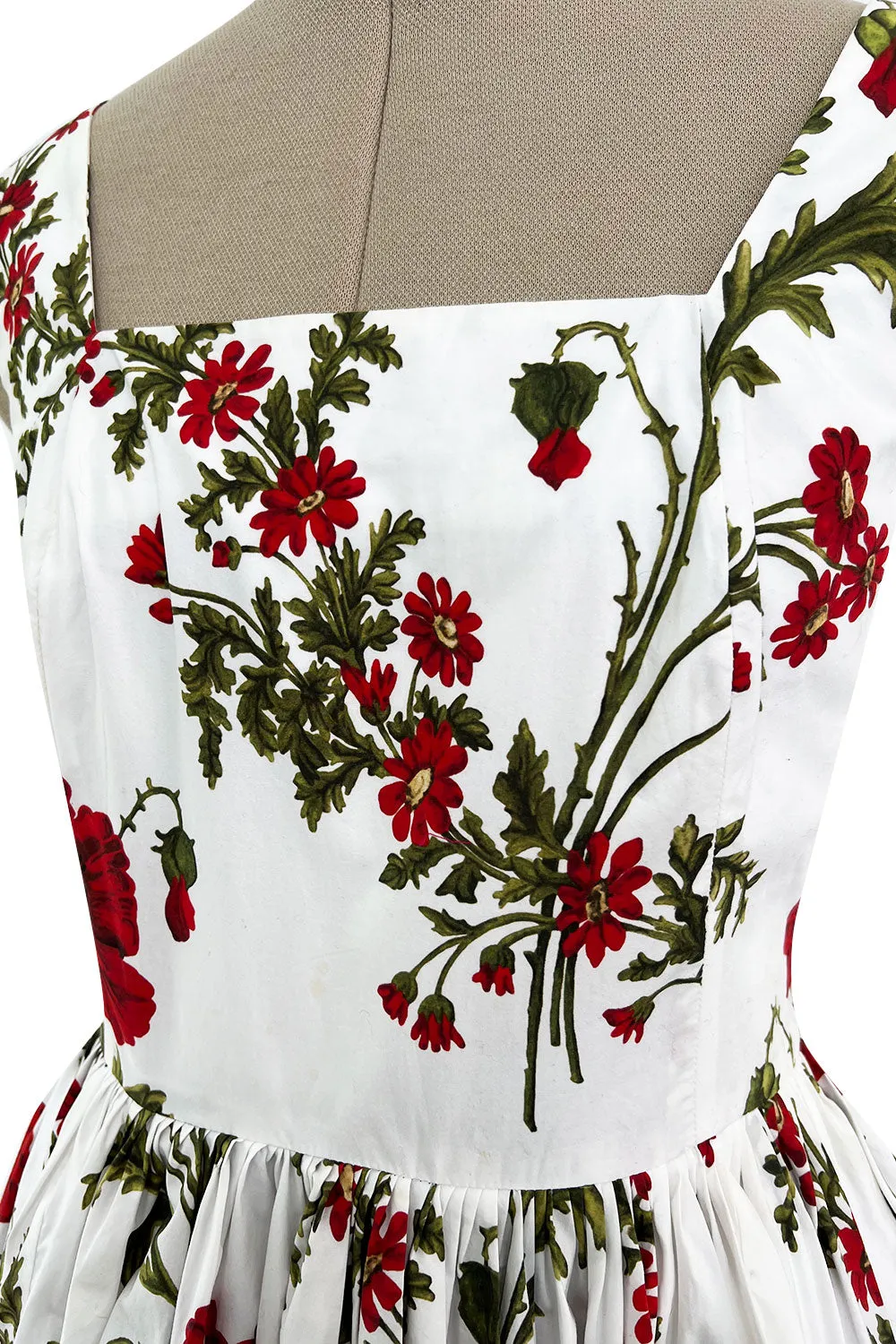 Pretty Spring 2019 Alexander McQueen by Sarah Burton Crisp White Cotton & Red Floral Print Dress