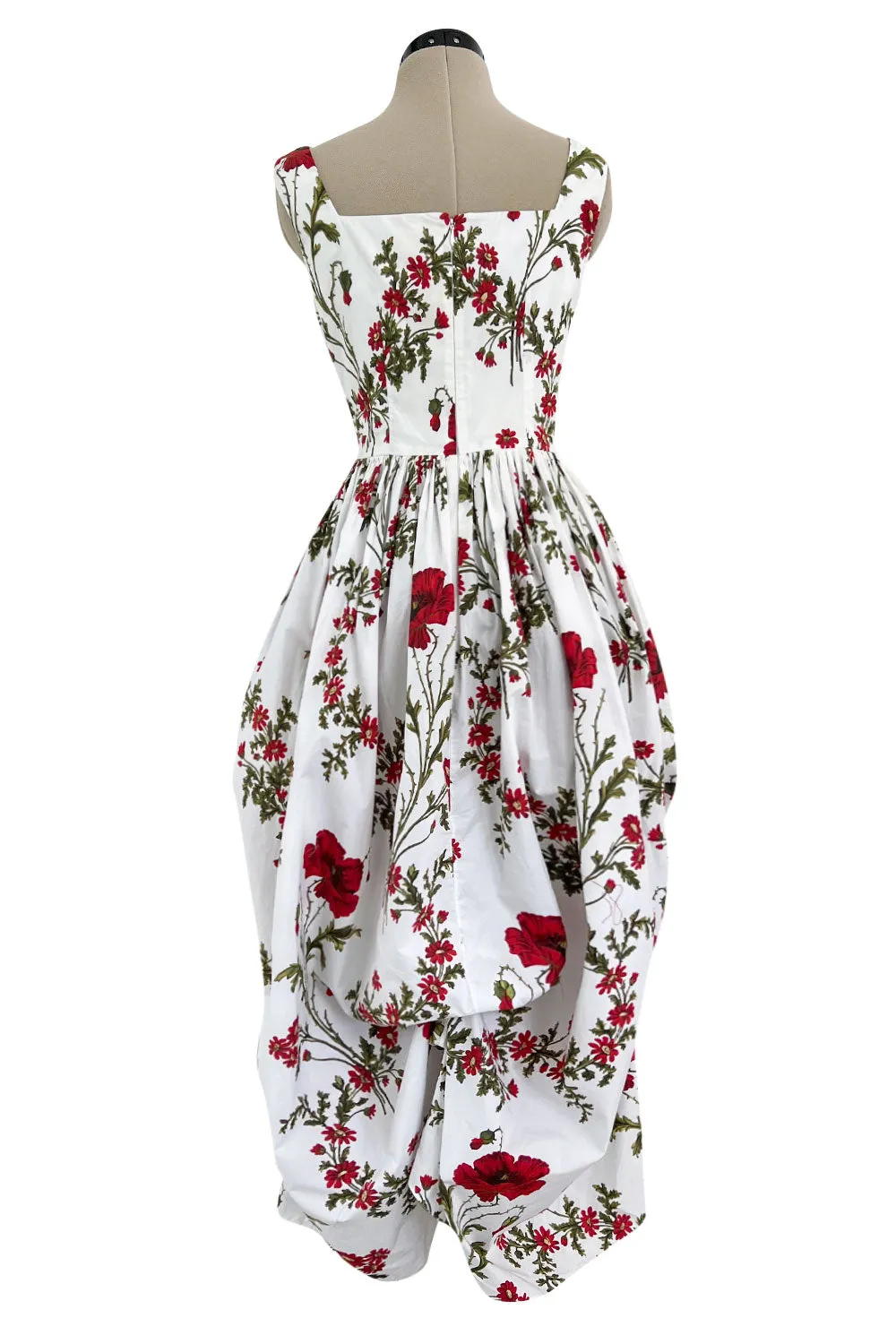 Pretty Spring 2019 Alexander McQueen by Sarah Burton Crisp White Cotton & Red Floral Print Dress