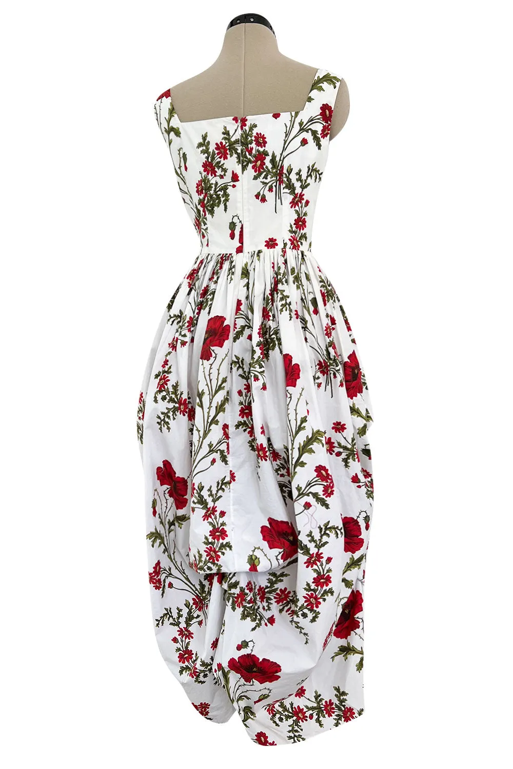 Pretty Spring 2019 Alexander McQueen by Sarah Burton Crisp White Cotton & Red Floral Print Dress