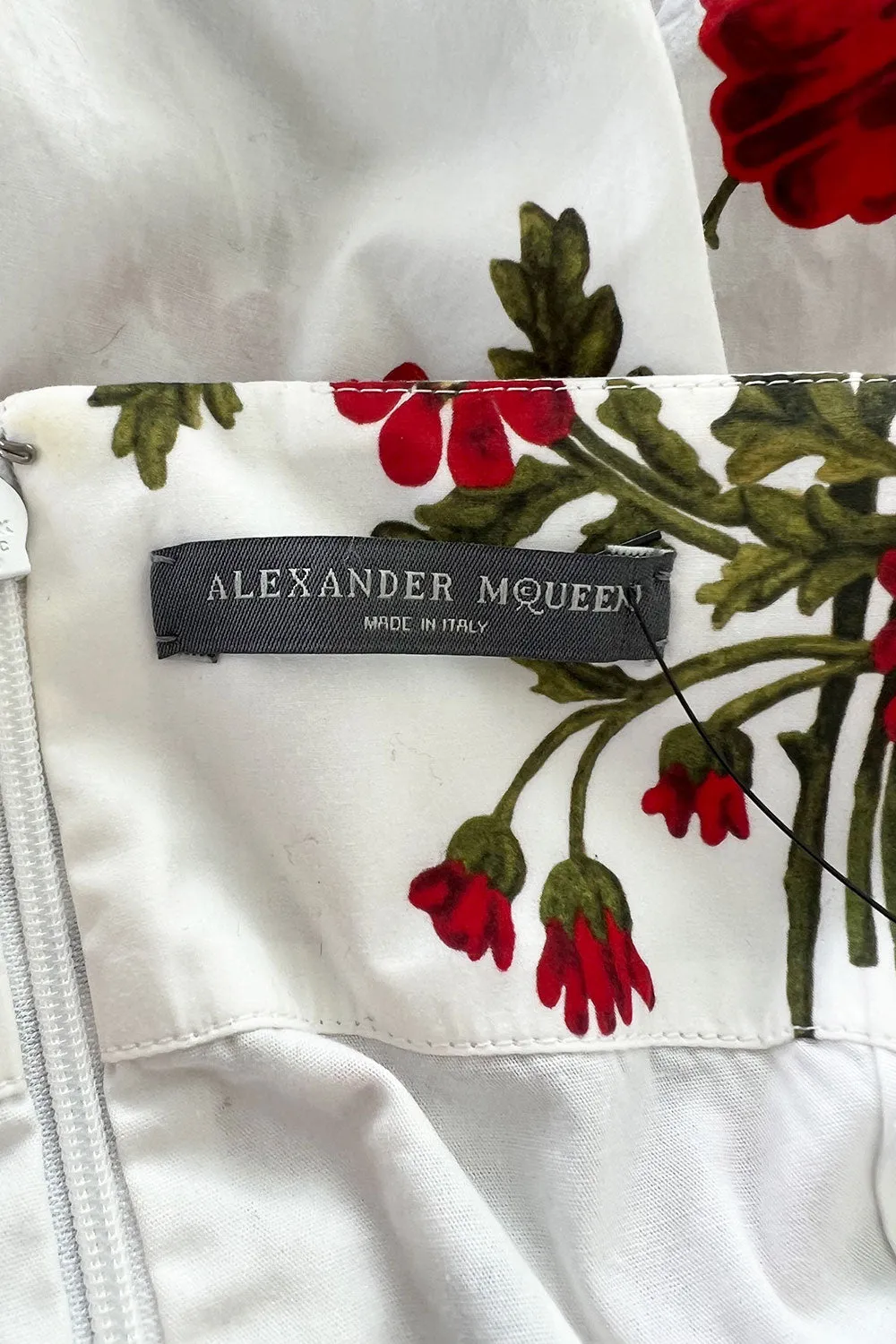 Pretty Spring 2019 Alexander McQueen by Sarah Burton Crisp White Cotton & Red Floral Print Dress