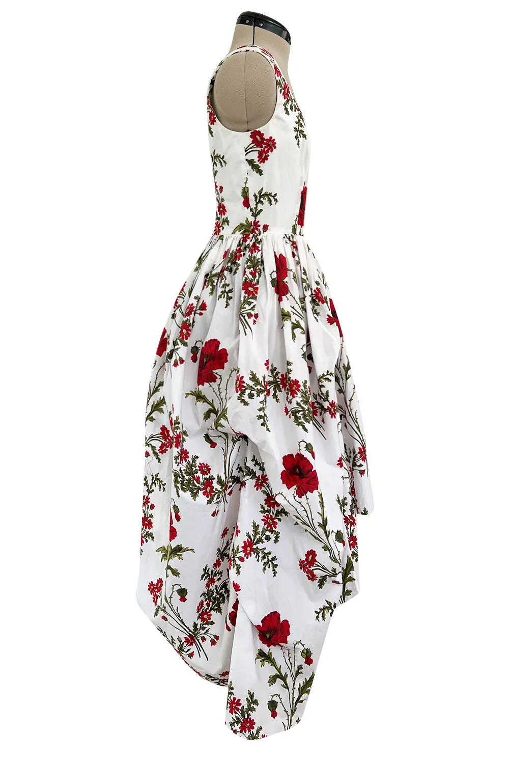 Pretty Spring 2019 Alexander McQueen by Sarah Burton Crisp White Cotton & Red Floral Print Dress