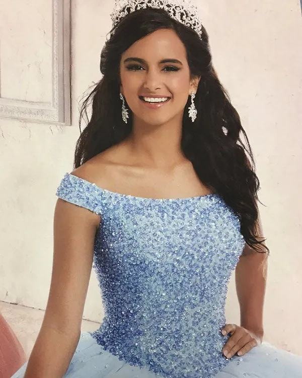 Princess Quinceanera Dresses Beadings Shinny Off The Shoulder Coral Tulle Ball Gowns Sweet 16 Dress