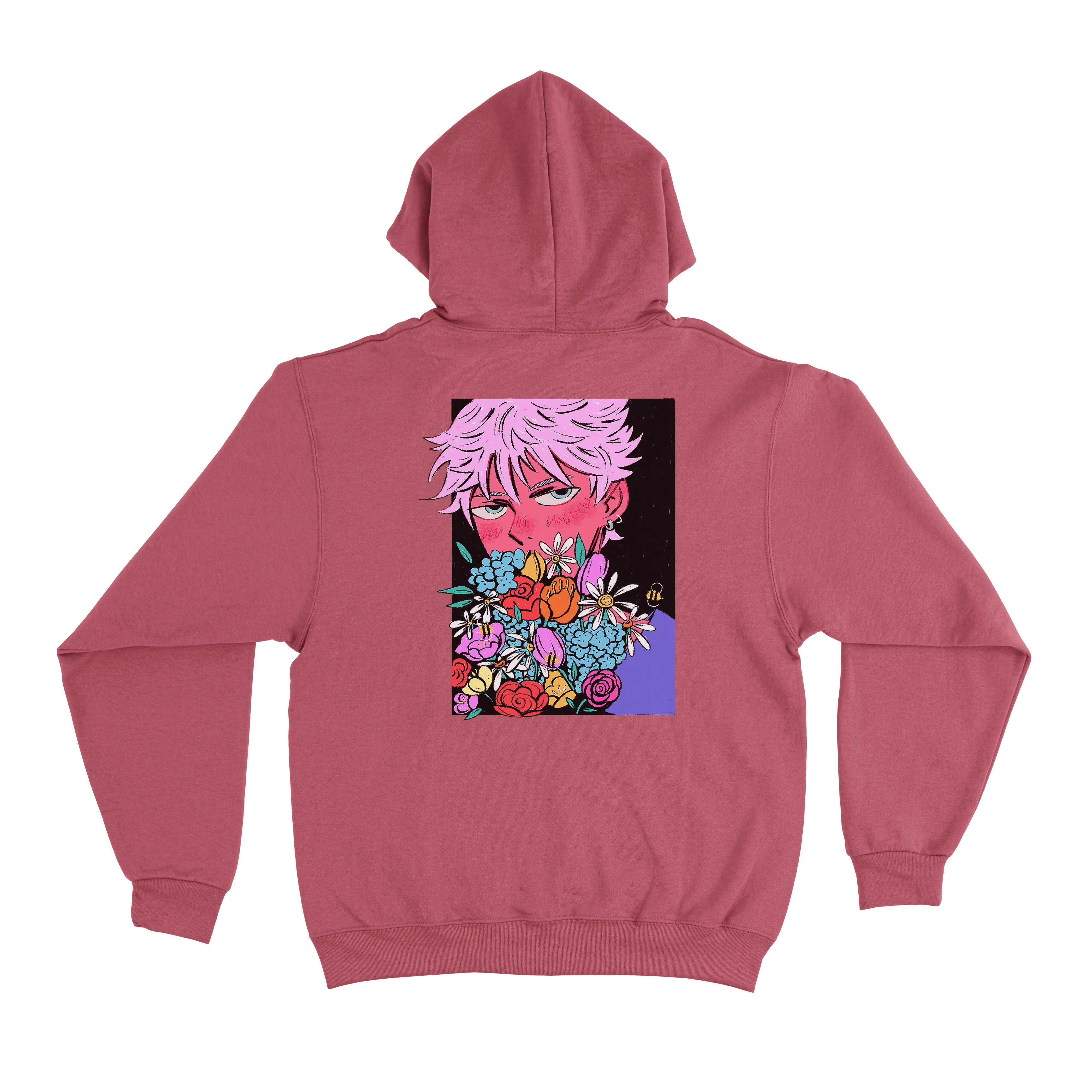 "Flower Bees" Basic Hoodie Pink