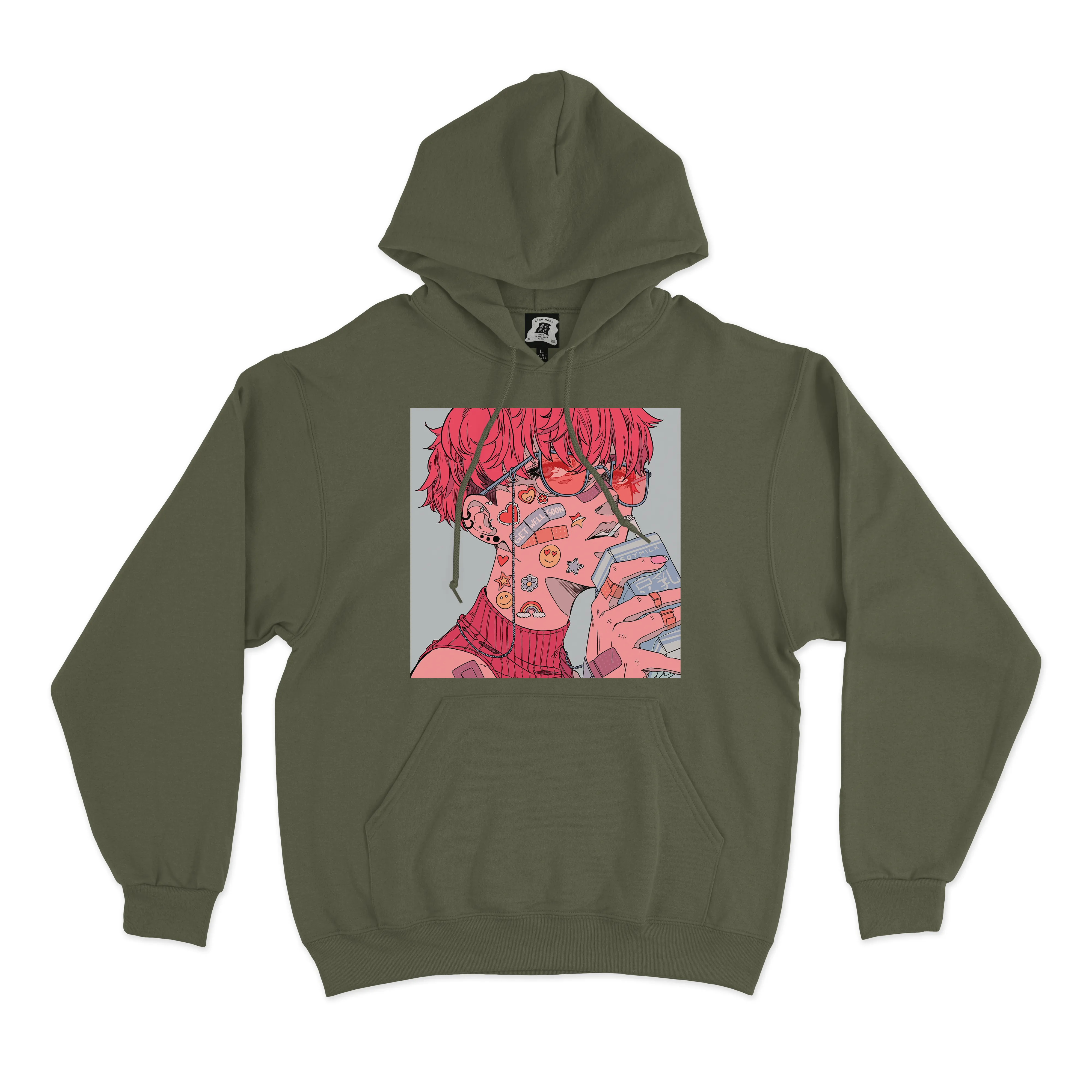"Get Well Soon" Fleece Hoodie Khaki