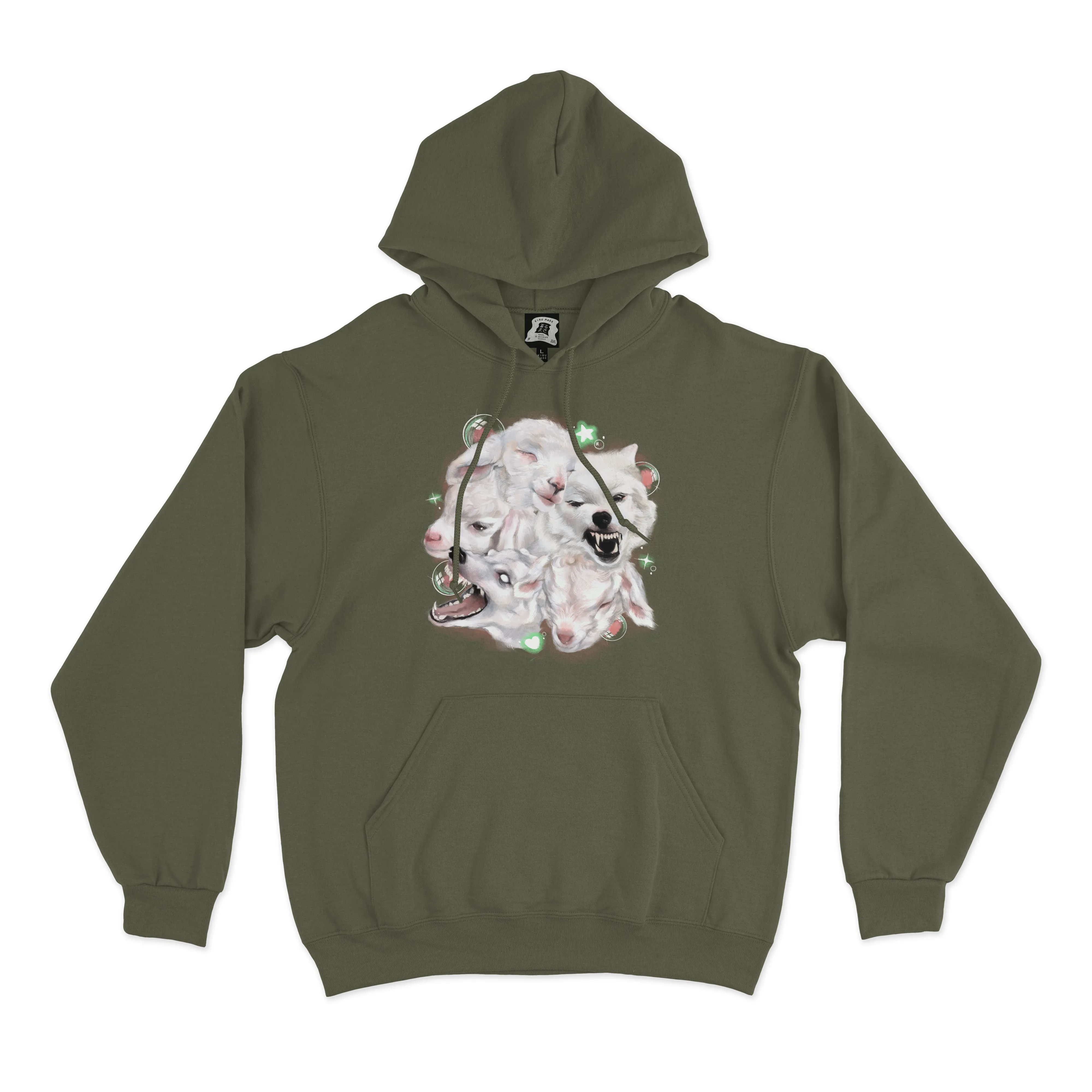 "Green Stars" Fleece Hoodie Khaki