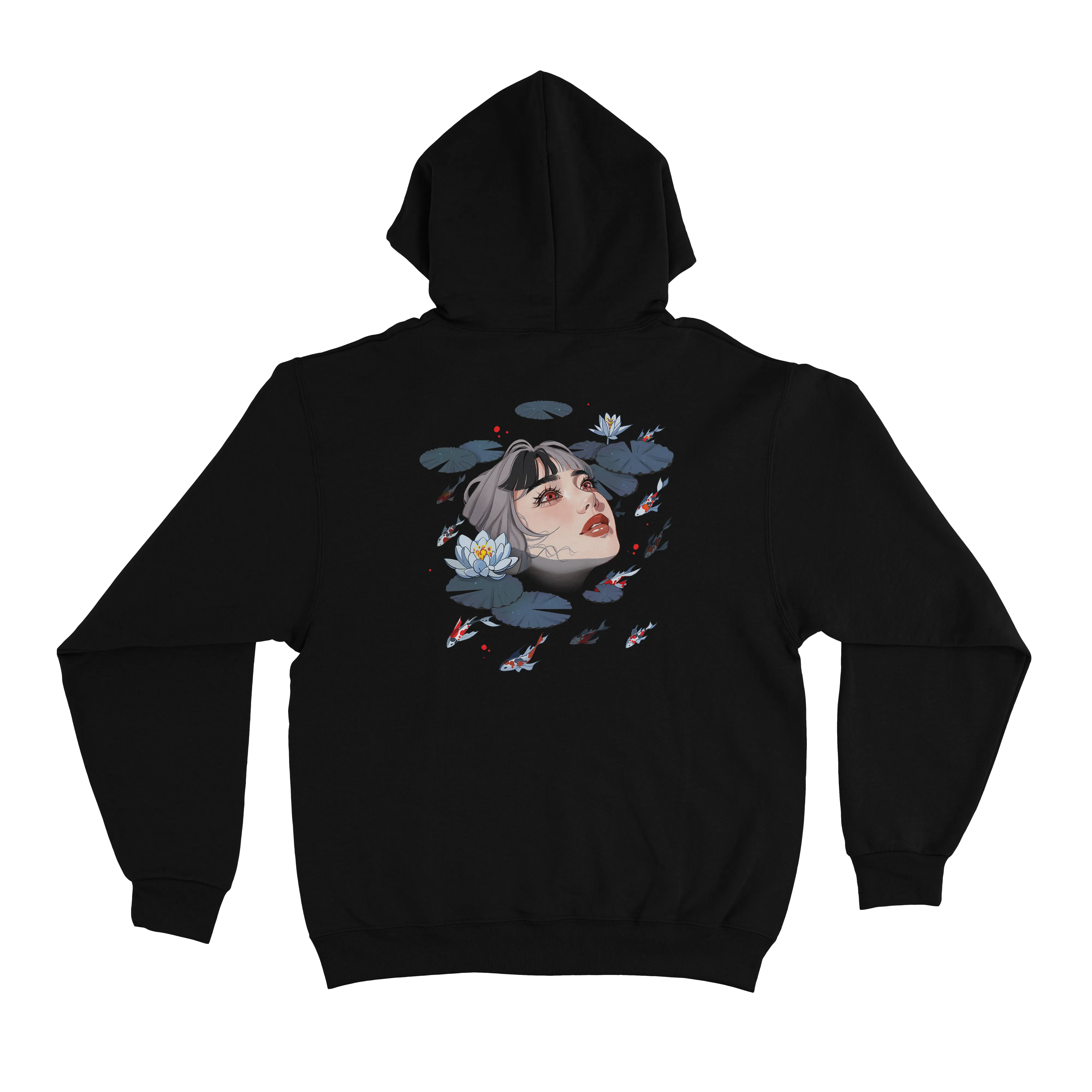 "Koi Fish Pond" Basic Hoodie Black
