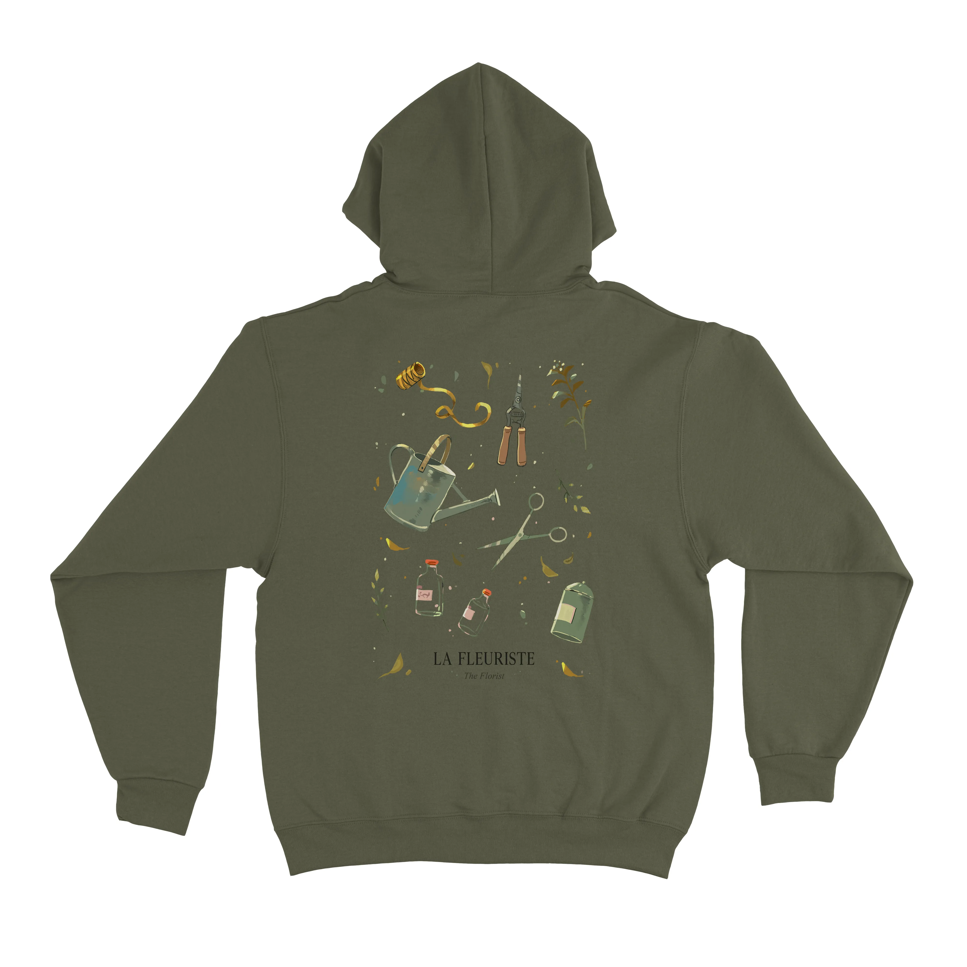 "La Fleuriste" Fleece Hoodie Khaki