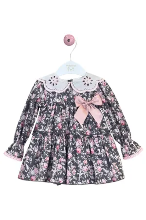 "Maelie" Navy & Dusky Pink Floral Dress & Bloomers