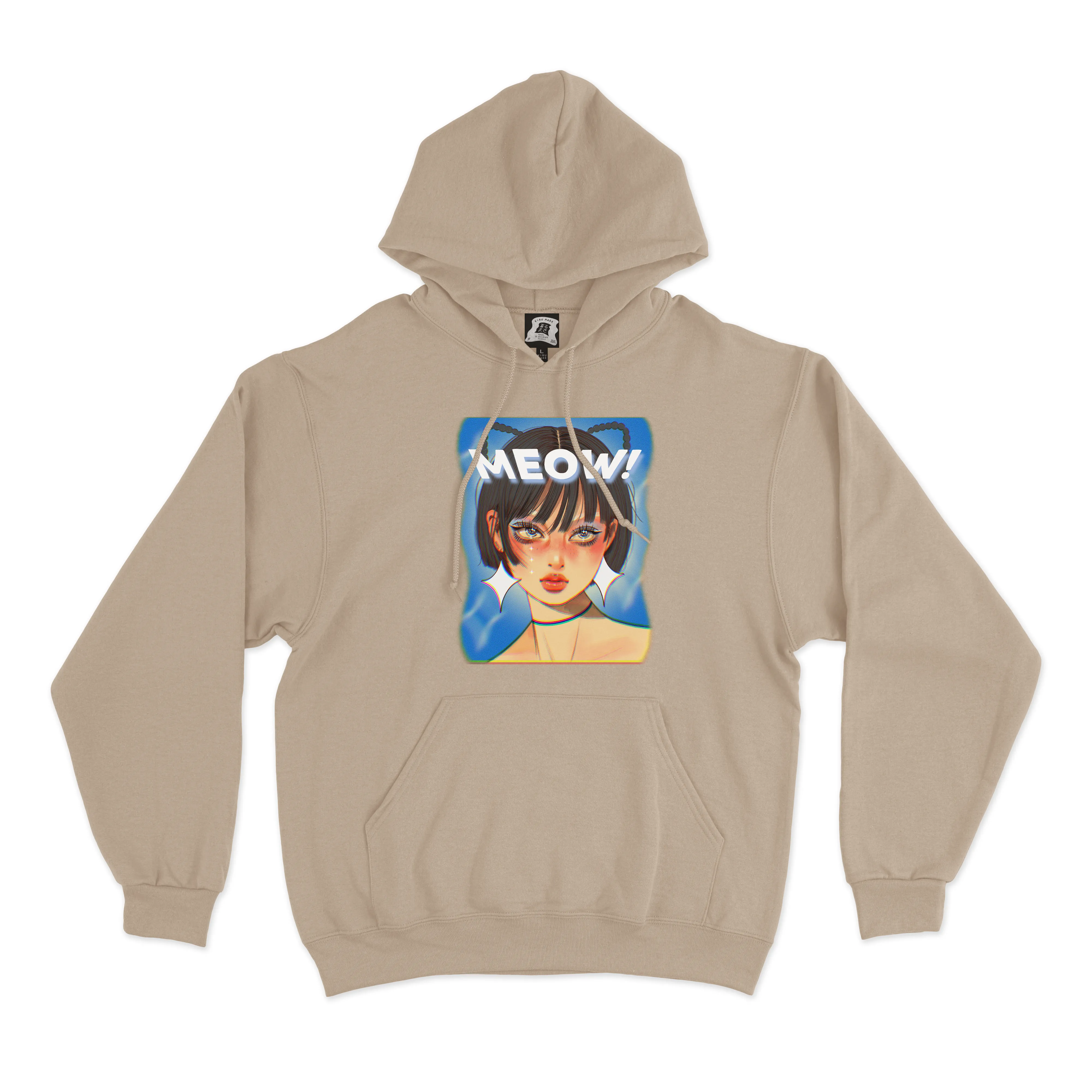 "Meow" Fleece Hoodie Beige