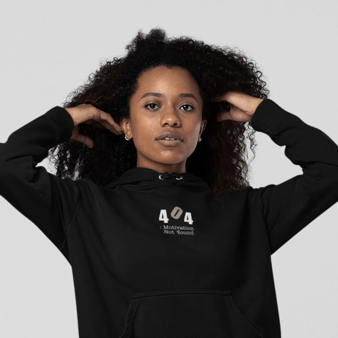 "Motivation Not Found"  Custom Black Unisex Hoodie | Art by Noa Bar Lev