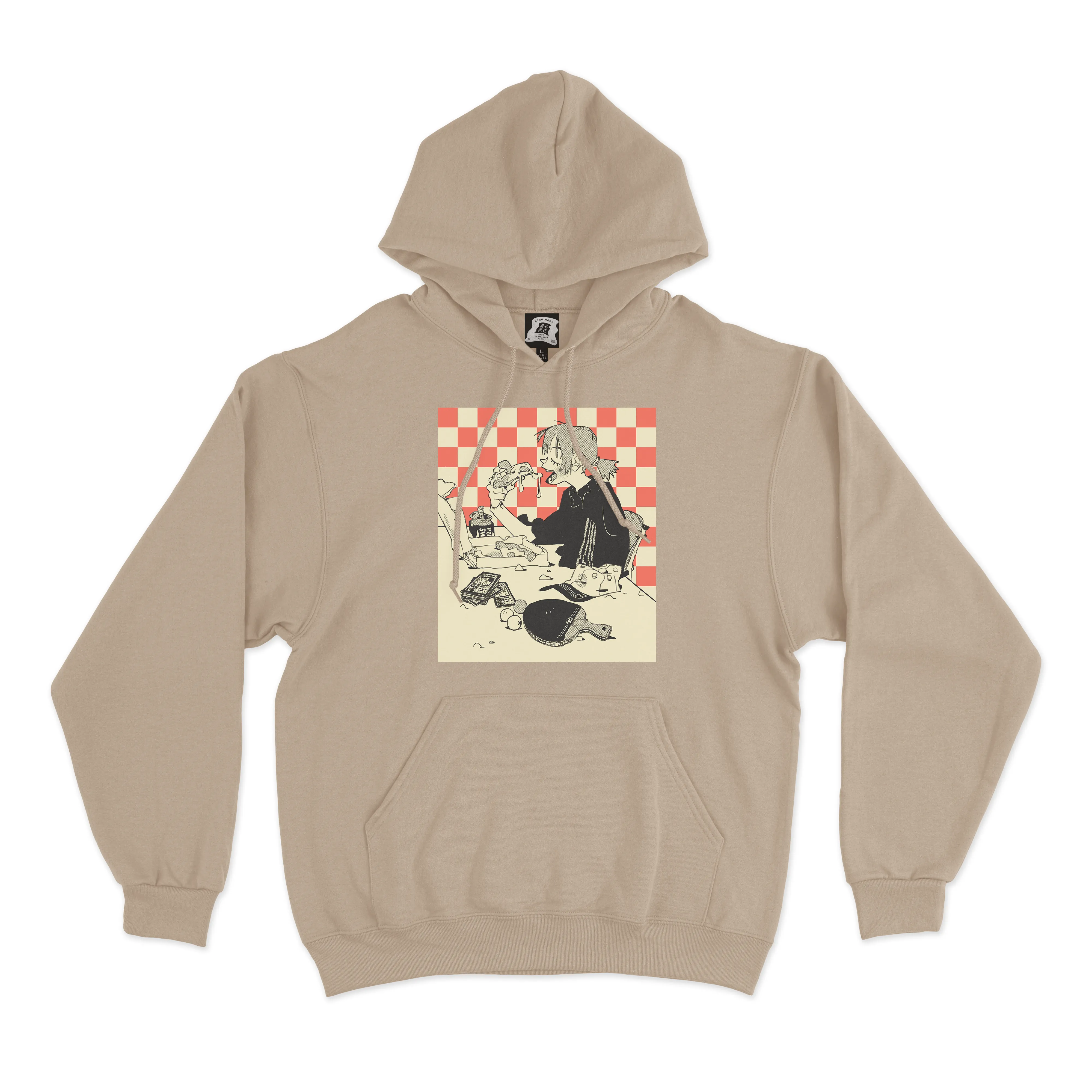 "Pizza" Basic Hoodie Black/Beige