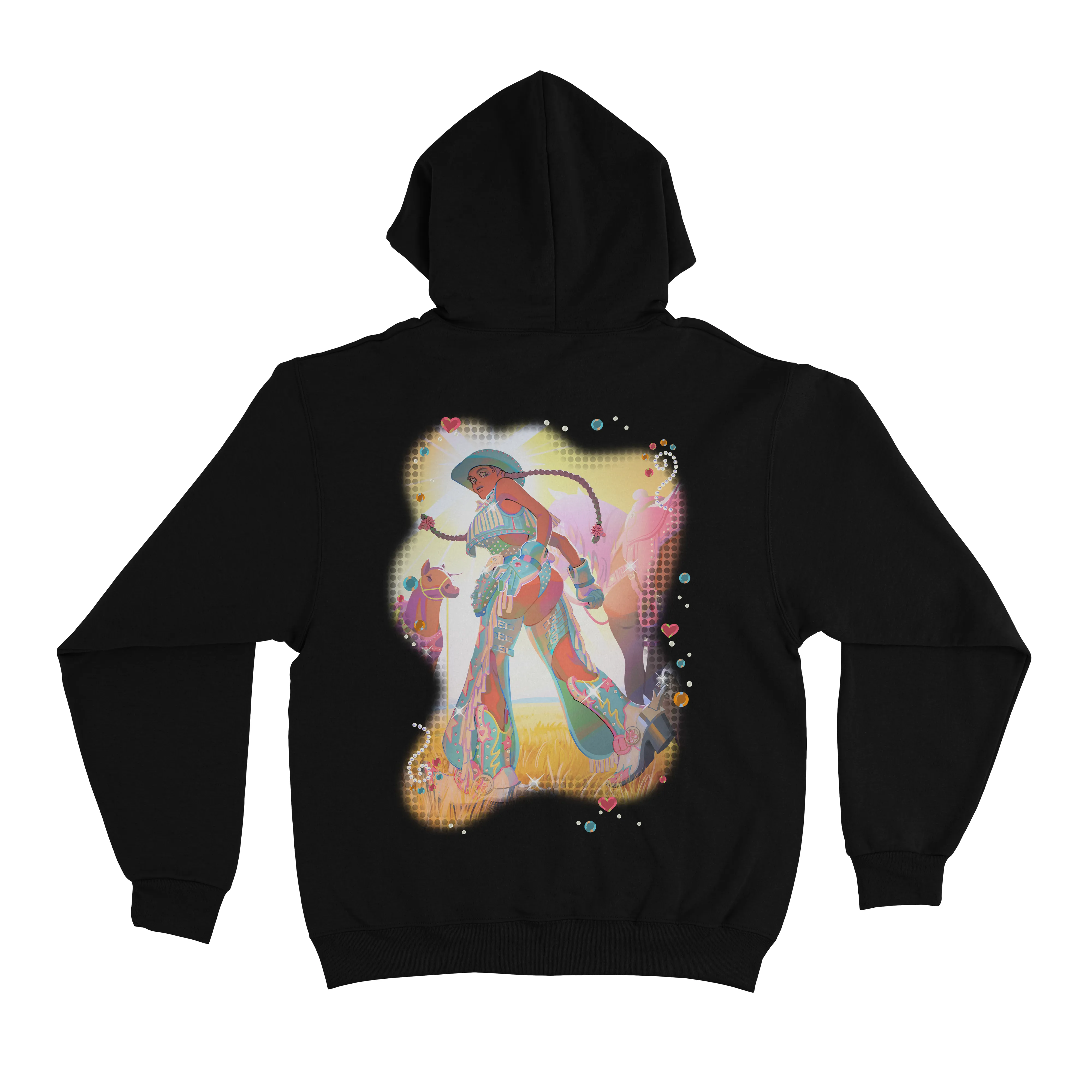 "Rhinestone Cow Girl" Basic Hoodie Black
