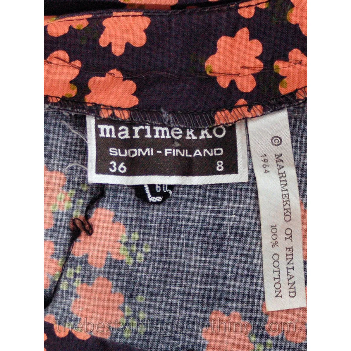 Rare Marimekko Dress Puketti 1964 Label Maxi Dress 100% Cotton 36/8