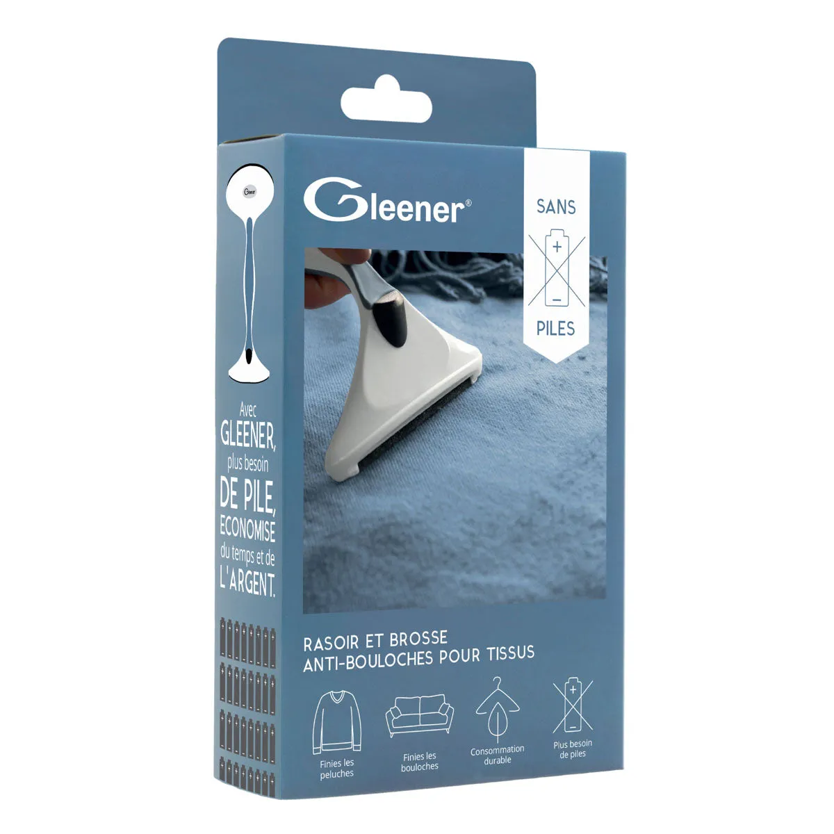 Rasoir et brosse anti-bouloches pour tissus vendu dans une boîte de carton