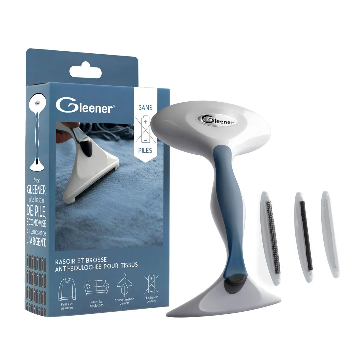 Rasoir et brosse anti-bouloches pour tissus vendu dans une boîte de carton