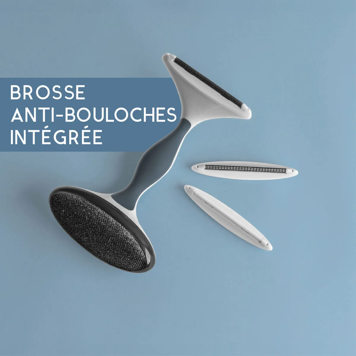 Rasoir et brosse anti-bouloches pour tissus vendu dans une boîte de carton