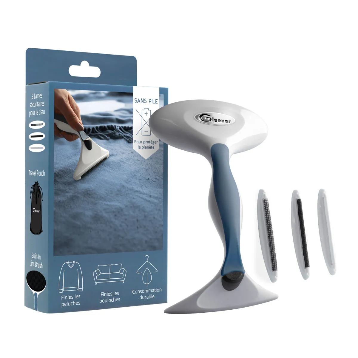 Rasoir et brosse anti-bouloches pour tissus vendu dans une boîte de carton