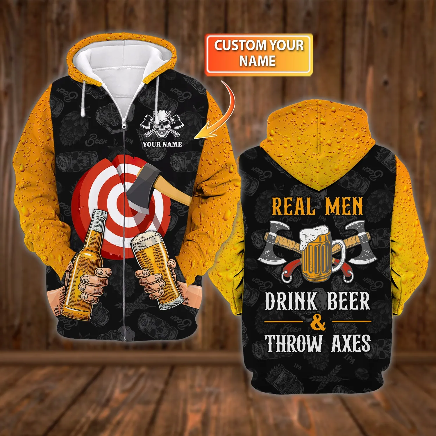 Real Men Drink Beer And Throw Axe  Personalized Name 3d Shirts For Men and Women