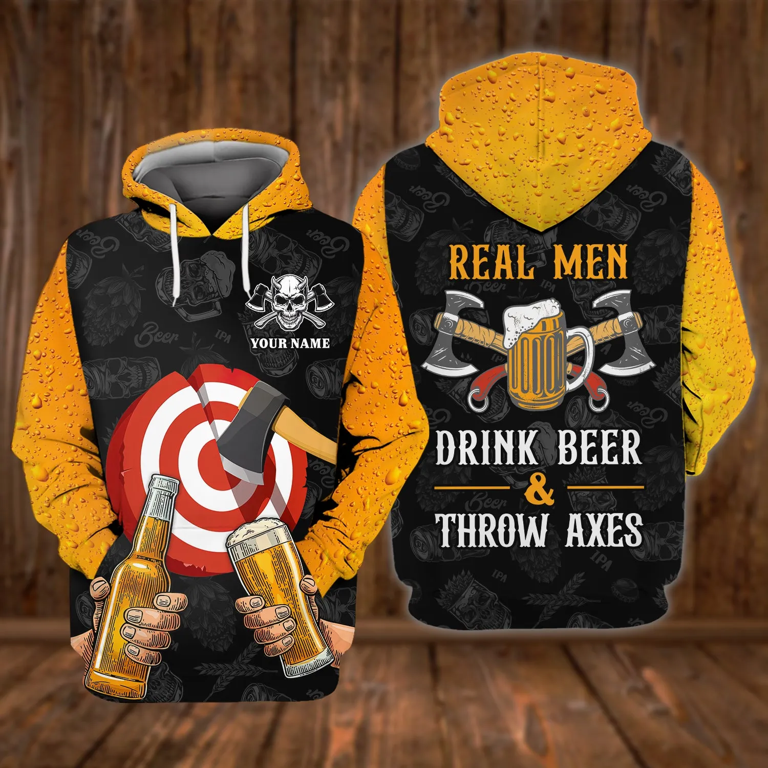 Real Men Drink Beer And Throw Axe  Personalized Name 3d Shirts For Men and Women