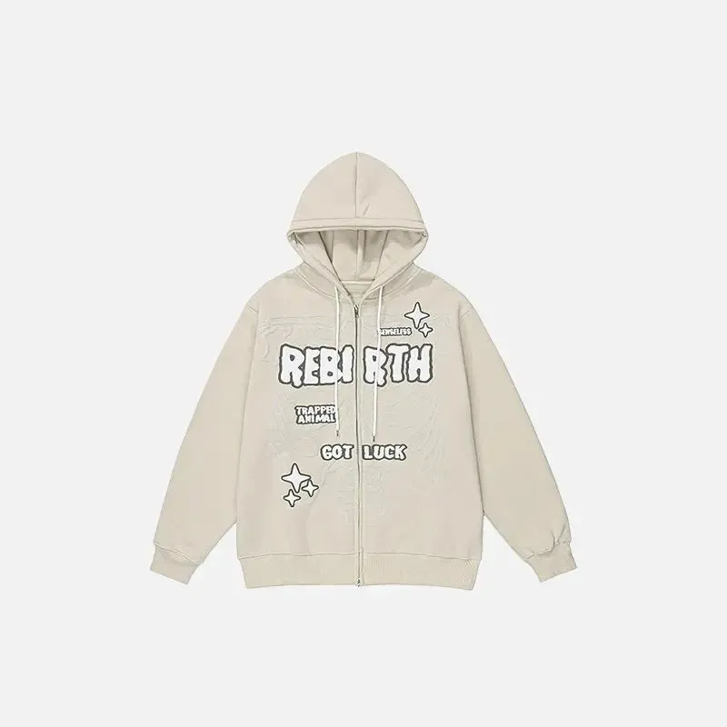 Rebirth Skeleton Zip Hoodie for Y2K Streetwear Collection