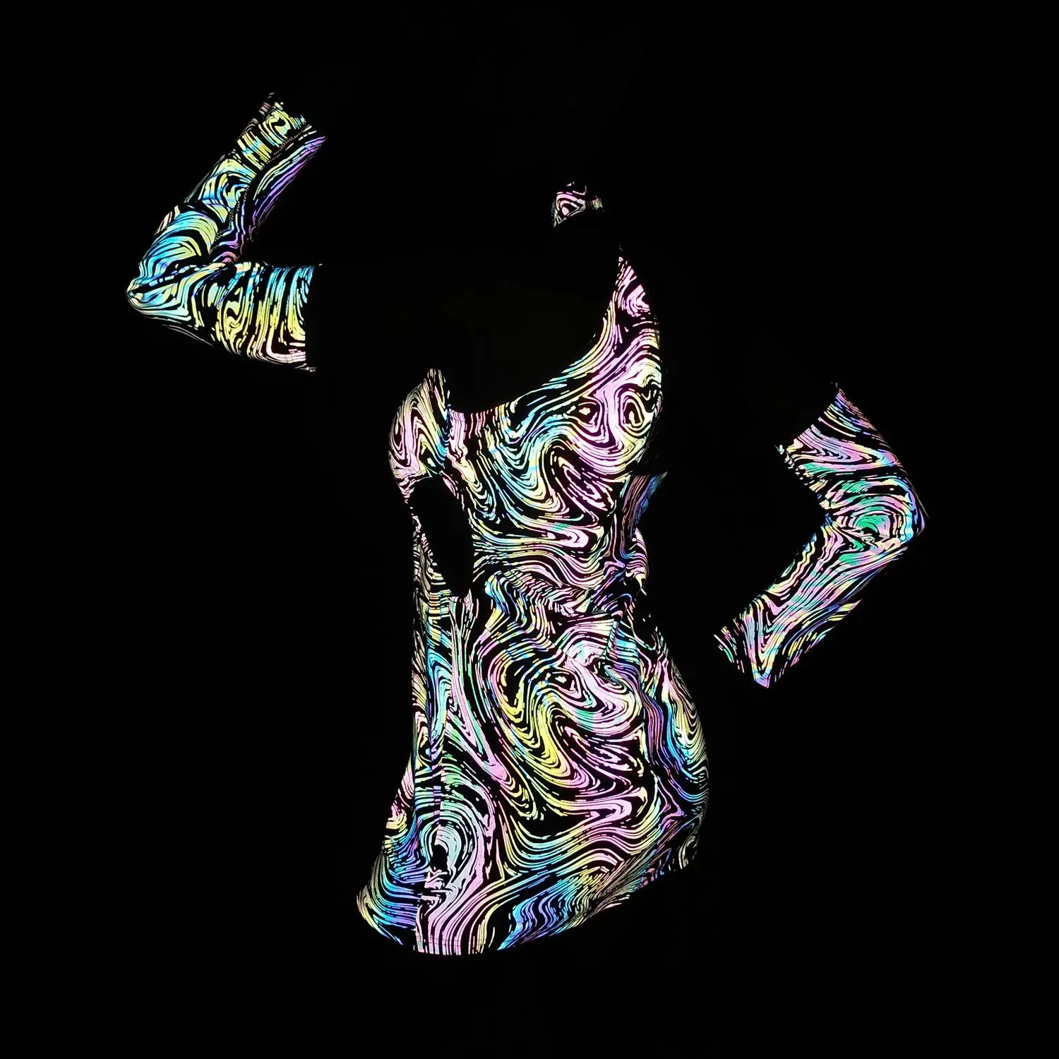Reflective Halter Dress – Rainbow Mini Party Rave Festival Dress with Detachable Sleeves