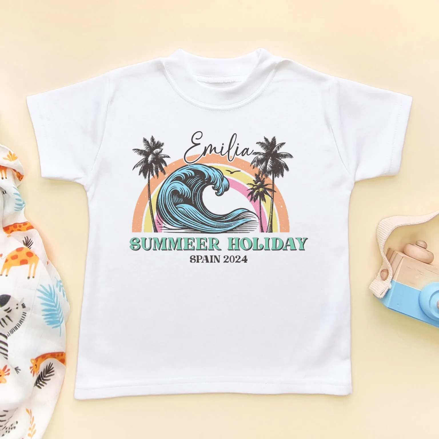Retro Summer Holiday Personalised Toddler & Kids T Shirt