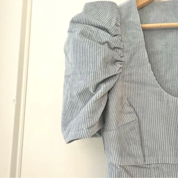 Revolve Likely Goleta Corduroy Puff Sleeve Mini Dress In Light Blue NWT