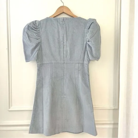 Revolve Likely Goleta Corduroy Puff Sleeve Mini Dress In Light Blue NWT