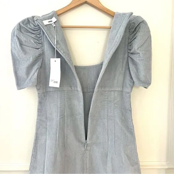 Revolve Likely Goleta Corduroy Puff Sleeve Mini Dress In Light Blue NWT