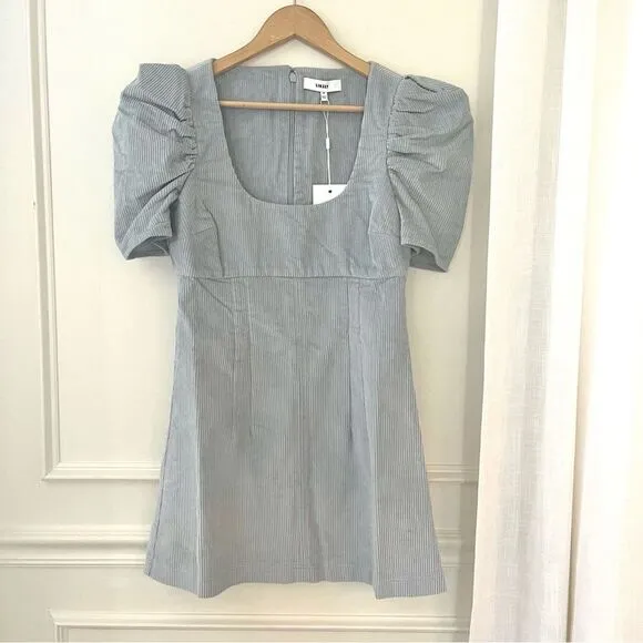 Revolve Likely Goleta Corduroy Puff Sleeve Mini Dress In Light Blue NWT