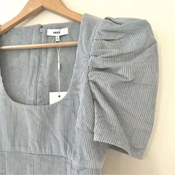 Revolve Likely Goleta Corduroy Puff Sleeve Mini Dress In Light Blue NWT